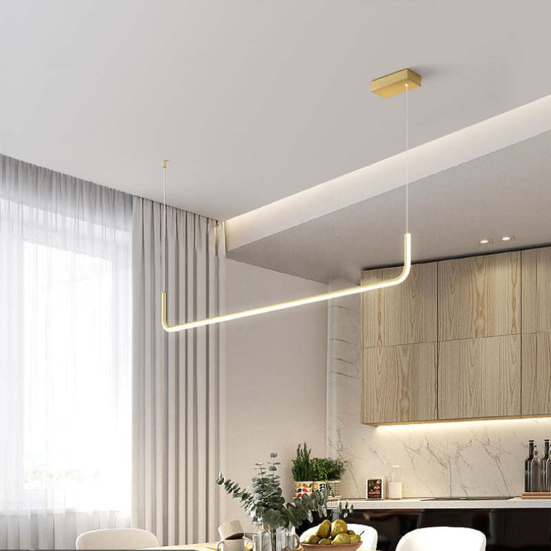 Arisha Modern Linear Pendant Light Double Frame, Black/Gold