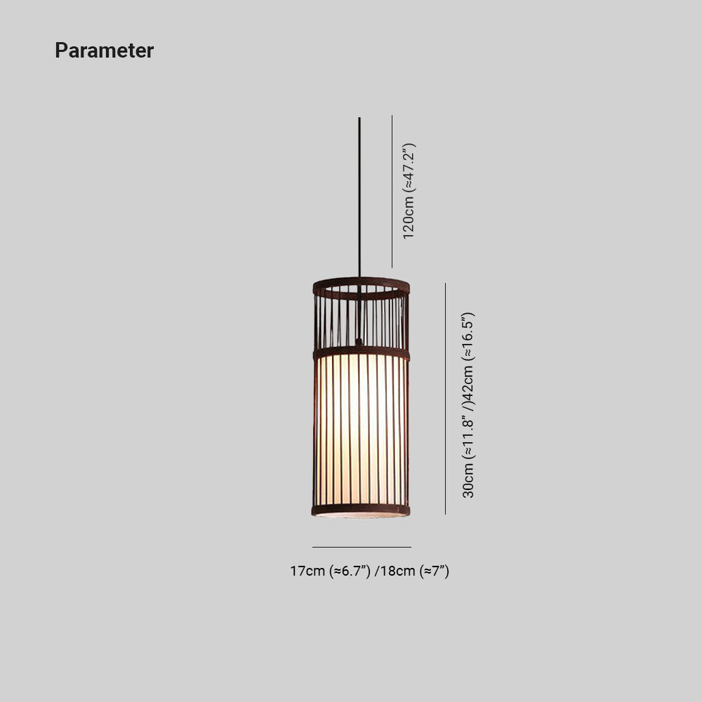 Ritta Weave Cylinder Pendant Light, Coffee/Wood, Metal/Bamboo