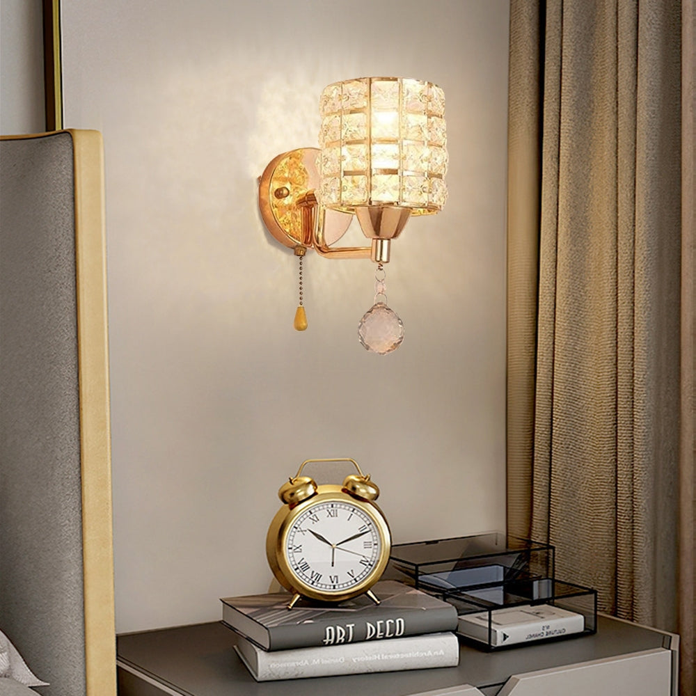 Kristy Vintage Cylinder Metal Bedside Wall Lamp, Gold/Chrome