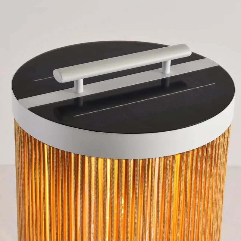 Ray Retro Metal/Rattan Floor Lamp, Hardwired/Solar/LED, Outdoor