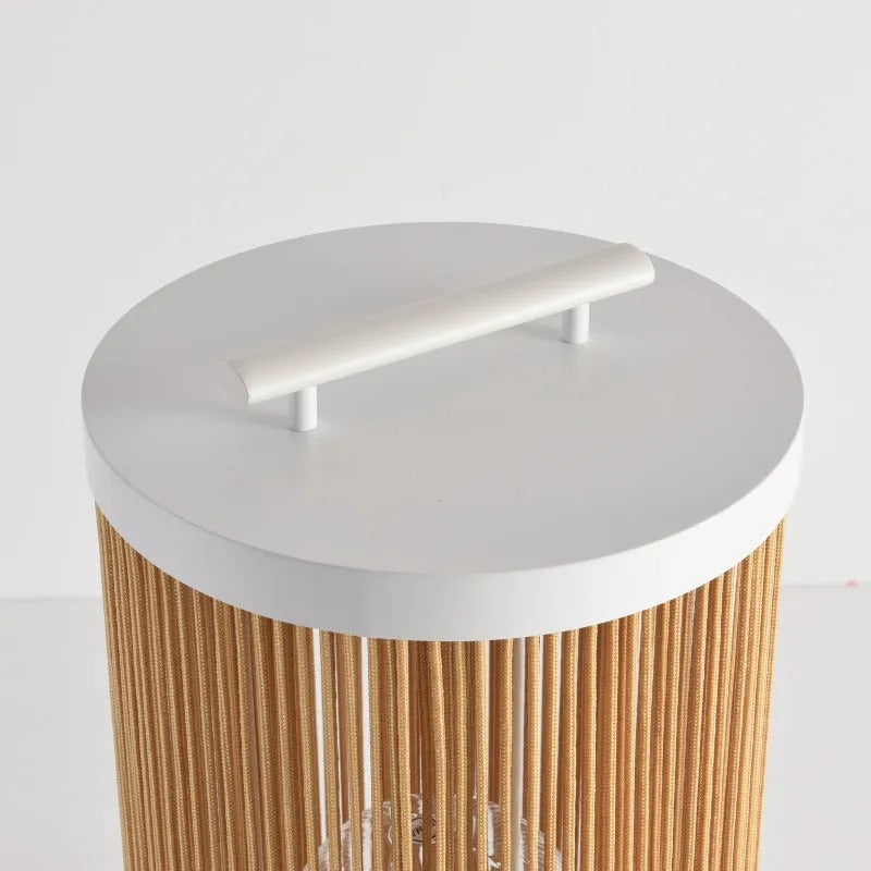 Ray Retro Metal/Rattan Floor Lamp, Hardwired/Solar/LED, Outdoor