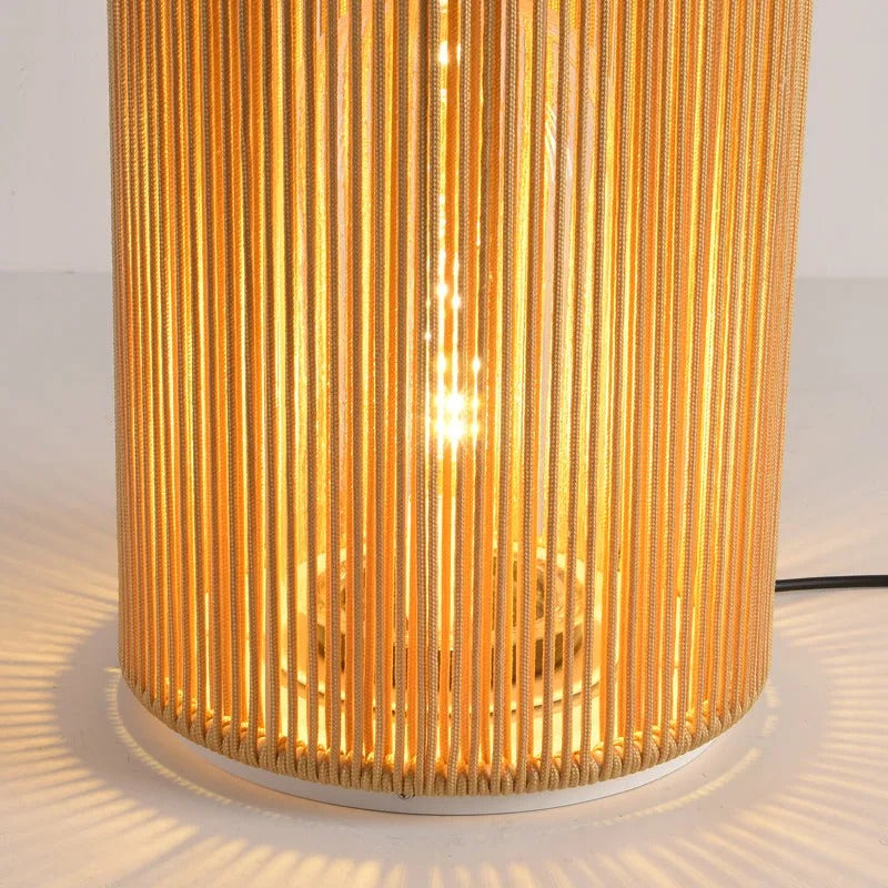 Ray Retro Metal/Rattan Floor Lamp, Hardwired/Solar/LED, Outdoor