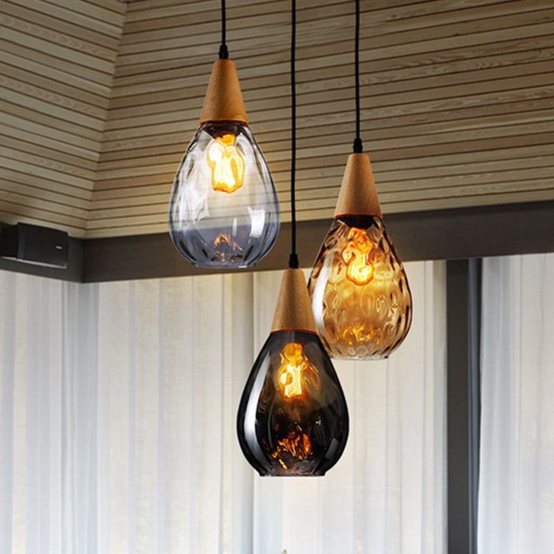 Valentina Vintage Teardrop Pendant Light, Glass/Wood