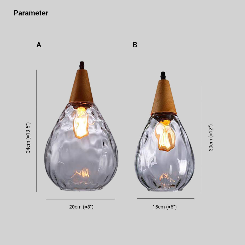 Valentina Vintage Teardrop Pendant Light, Glass/Wood