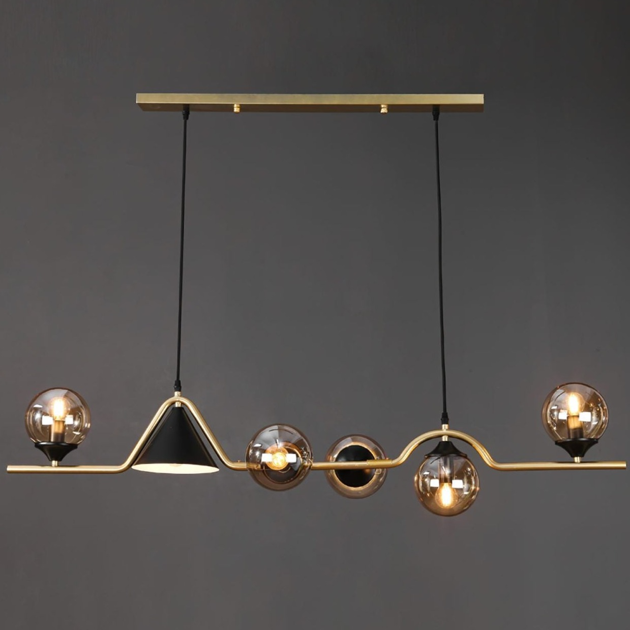 Arisha Modern LED Pendant Light Black/Gold Glass Living Room/Bedroom