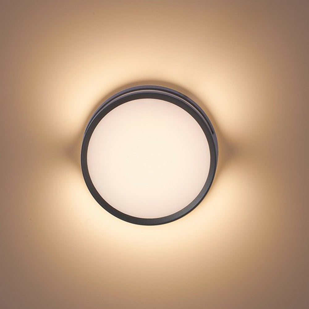 Ray Modern Round Metal/Acrylic Outdoor Waterproof Wall Lamp, Black