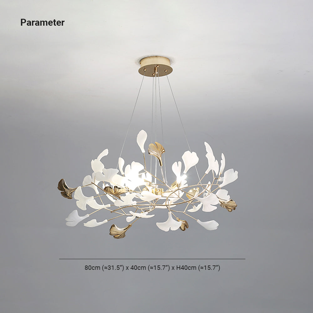 Olivia Ginkgo Leaf Modern Petal Shaped Metal Chandelier, Gold