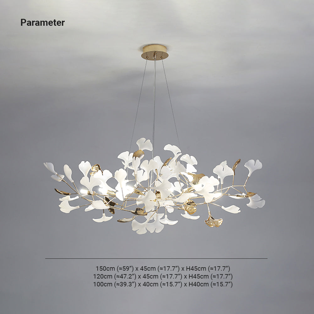 Olivia Ginkgo Leaf Modern Petal Shaped Metal Chandelier, Gold