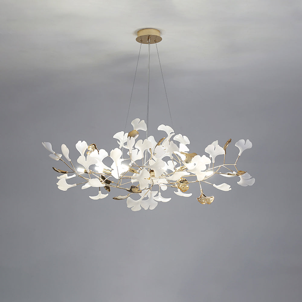 Olivia Ginkgo Leaf Modern Petal Shaped Metal Chandelier, Gold