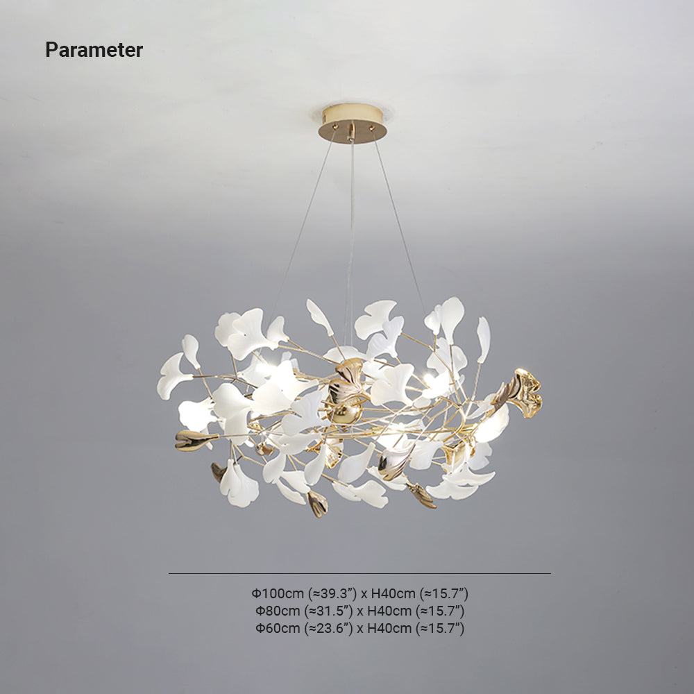 Olivia Ginkgo Leaf Modern Petal Shaped Metal Chandelier, Gold