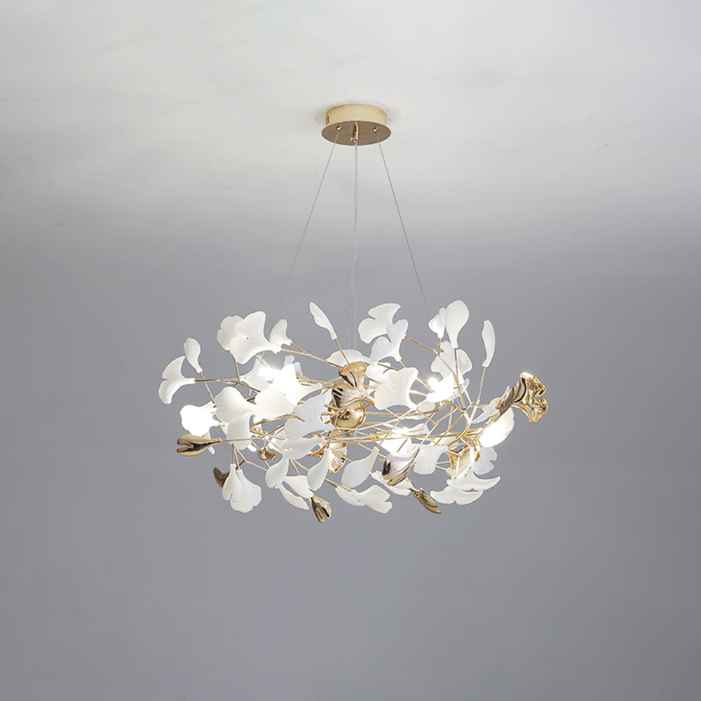 Olivia Ginkgo Leaf Modern Petal Shaped Metal Chandelier, Gold