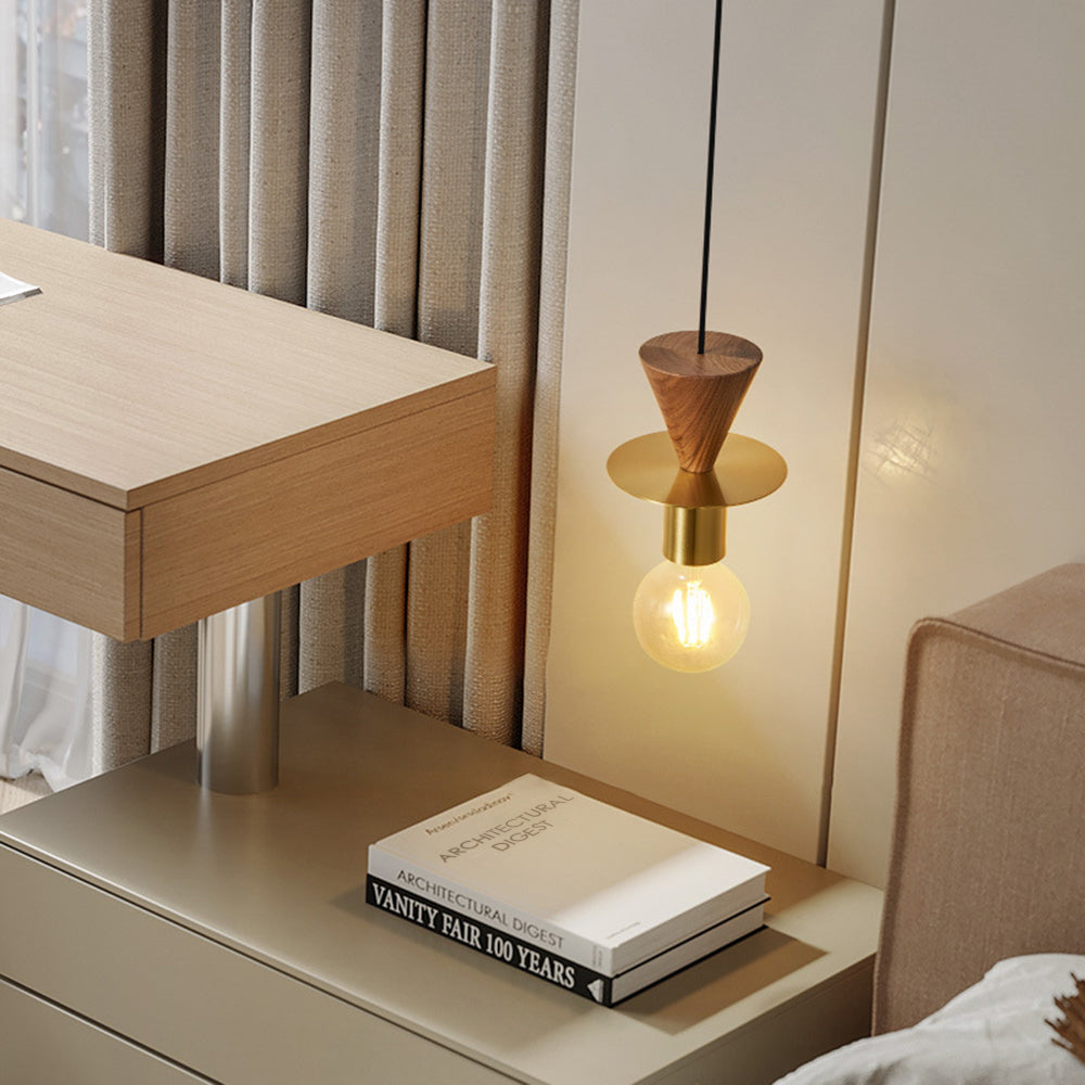 Valentina Modern Simple Pendant Light Copper Walnut Bedroom Dining Room