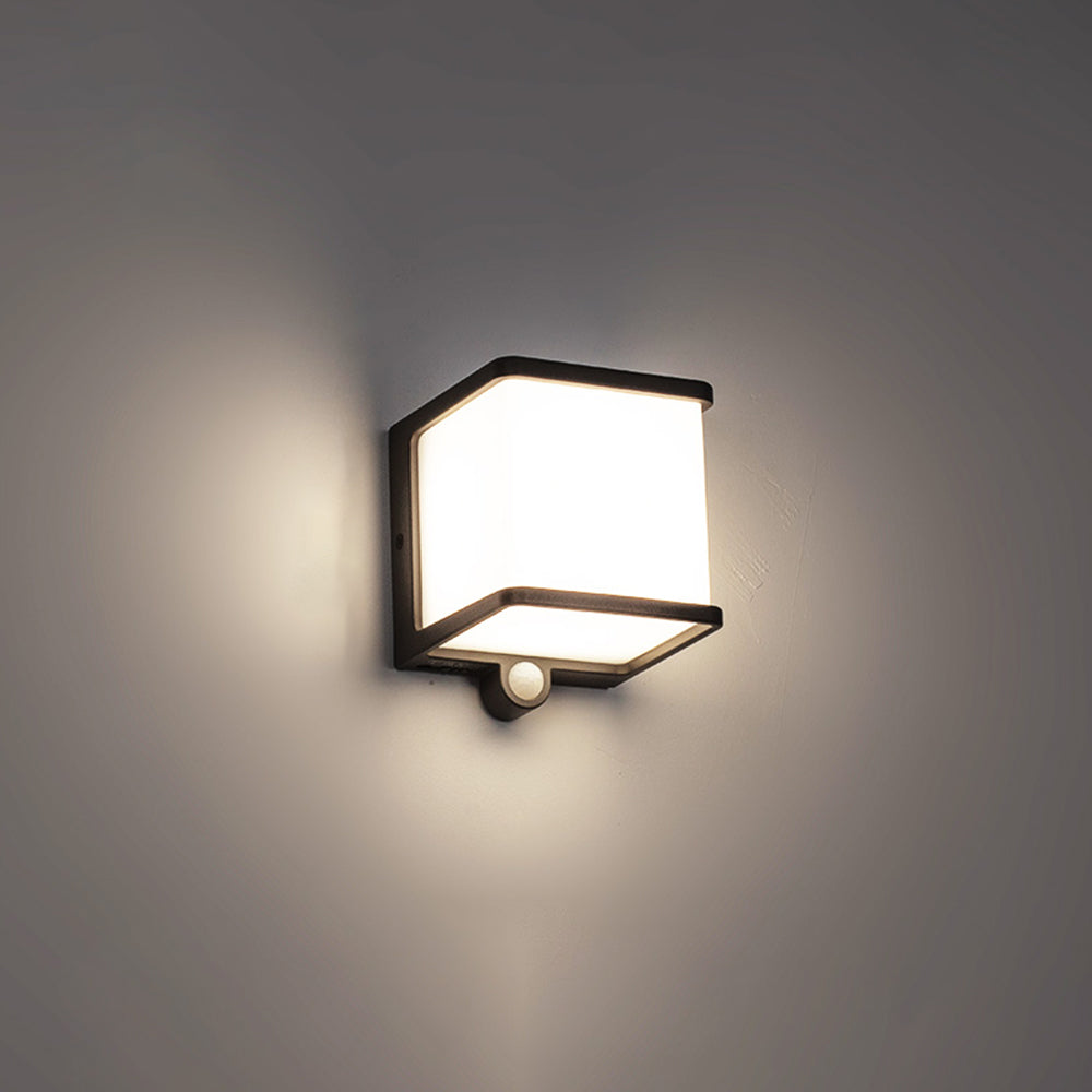 Ray Modern Minimalist Rectangular Acrylic Sensor Solar Outdoor Wall Lamp, Black/White